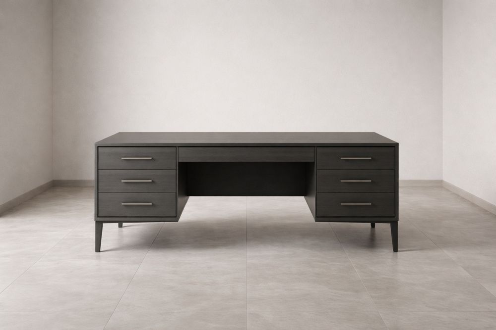 Bureau en bois avec 6 tiroirs en métal Noir 200x90x75 cm