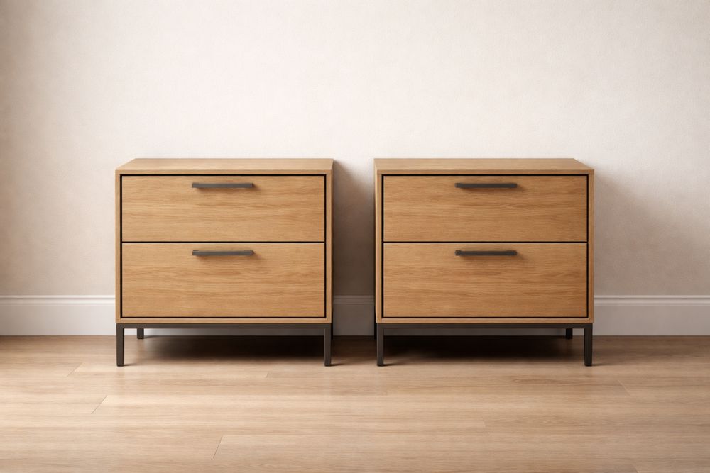 Lot de 2 Tables de Chevet en Bois et Métal avec 2 Tiroirs