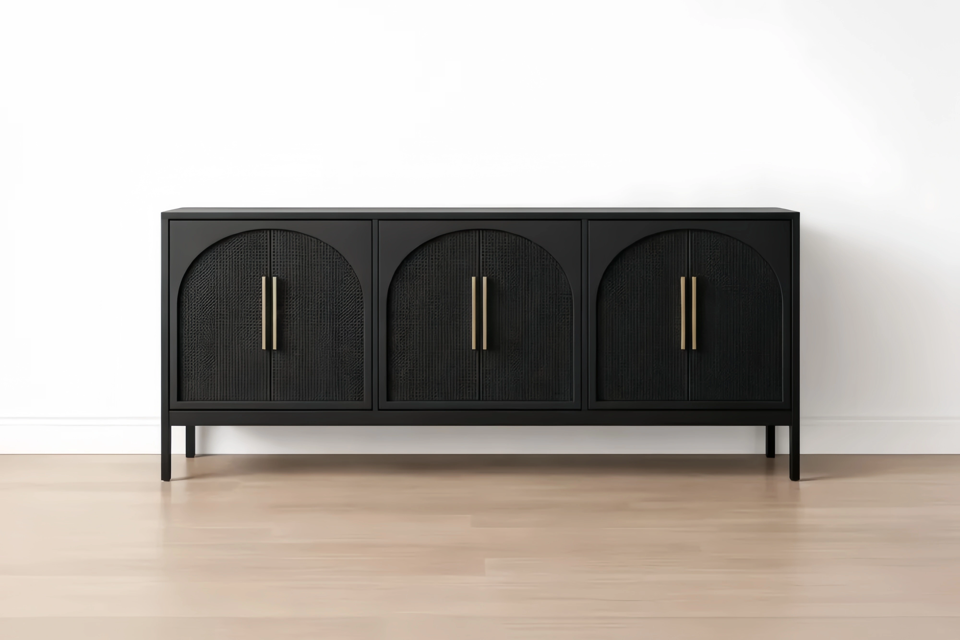 Buffet en bois massif avec portes en osier noir