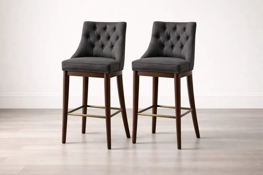Tabouret de Bar en Bois massif avec Revêtement en Tissu Gris Foncé Ensemble de 2