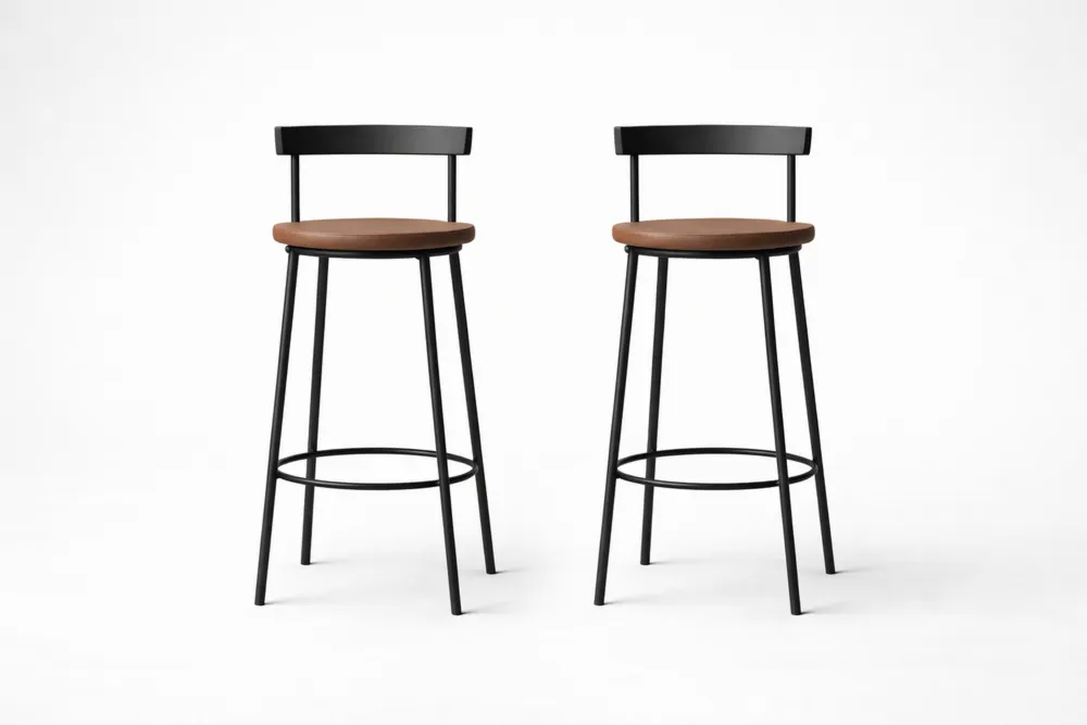Lot de 2 tabourets de bar en aluminium et simili cuir Noir/Marron