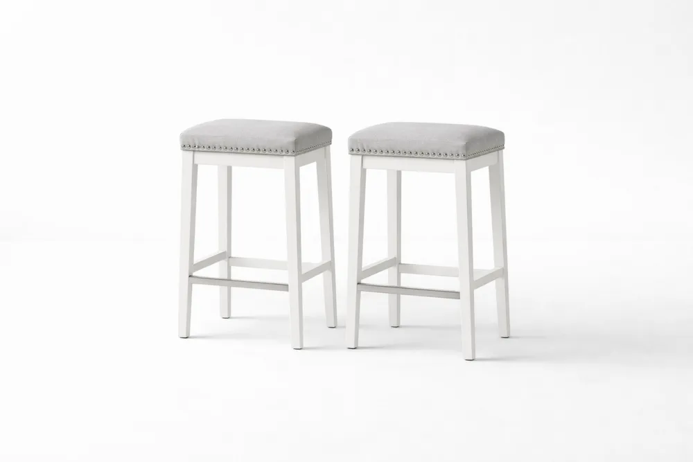 Ensemble de 2 Tabourets de Bar en Bois massif et Tissu Gris