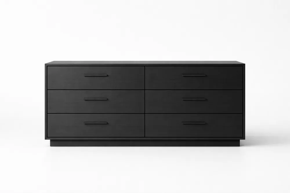 Commode en bois massif noir 6 tiroirs 120x45x80 cm