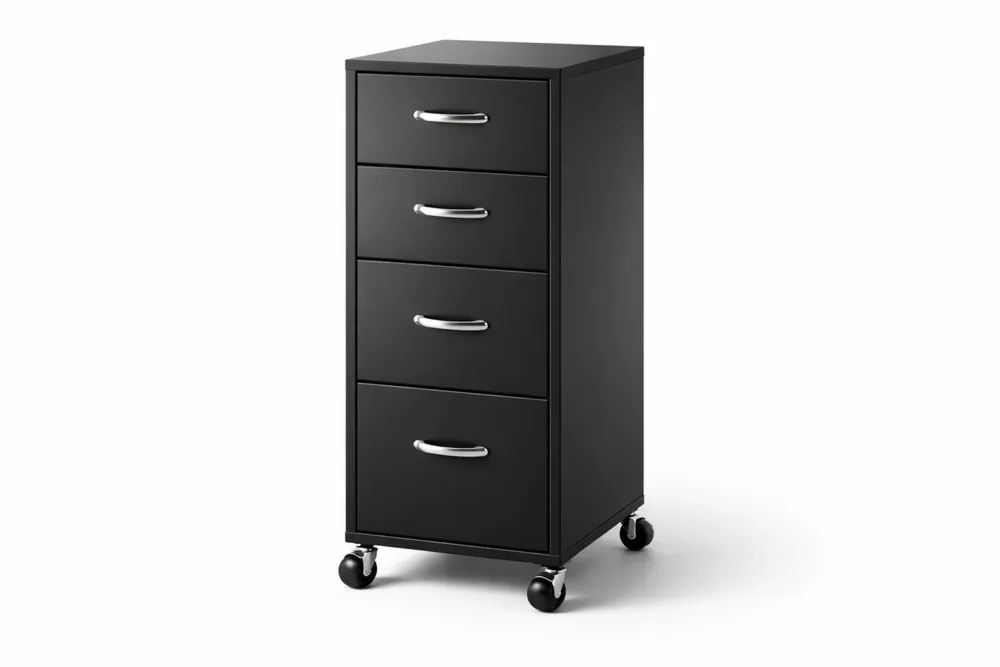 Coffre à tiroirs en acier noir avec roulettes