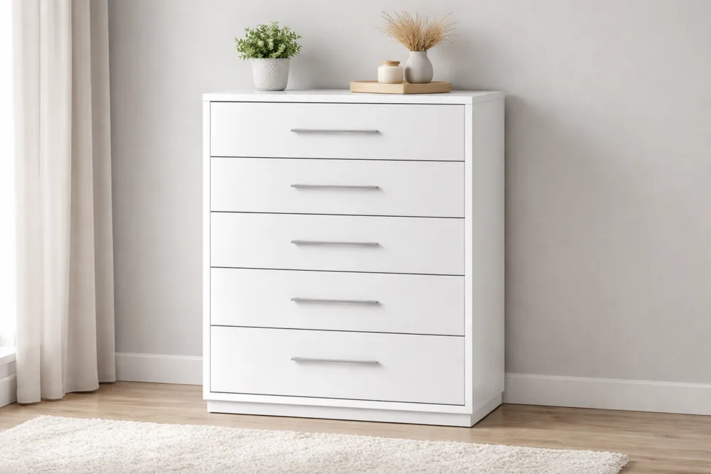 Commode 5 tiroirs MDF Blanc