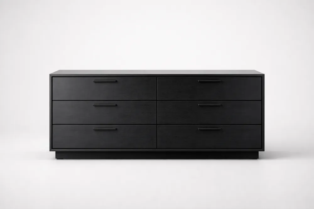 Commode en MDF Noir avec 6 Tiroirs