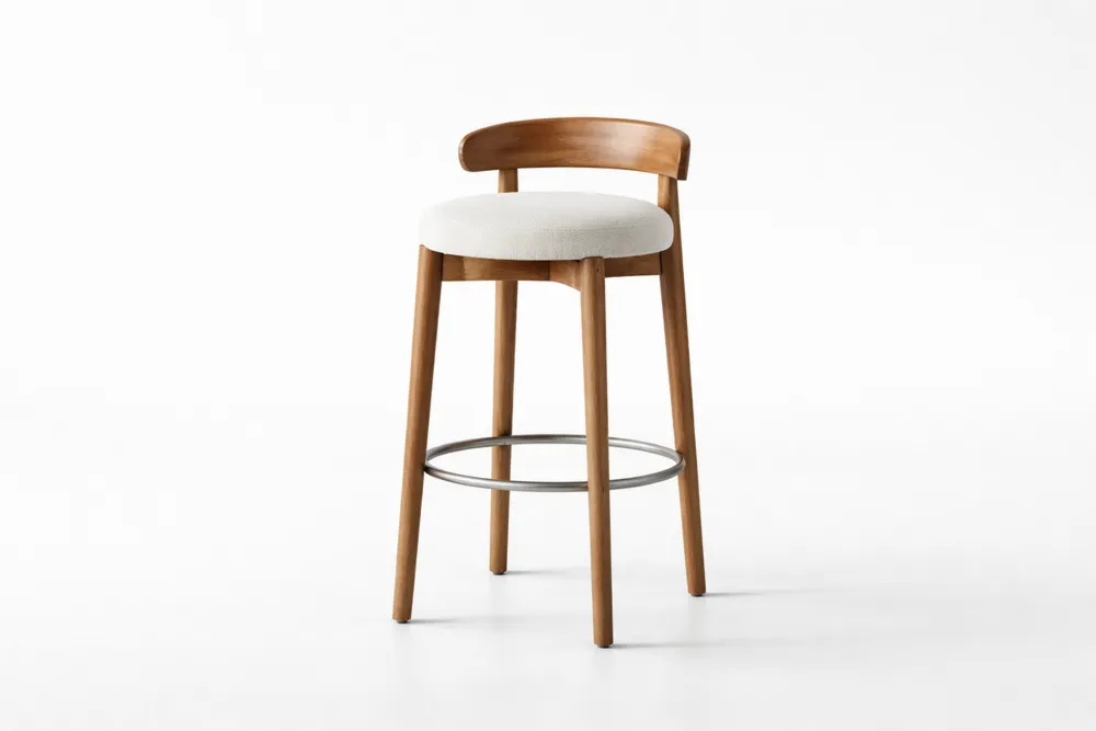 Tabouret de bar en Hêtre massif avec assise en tissu