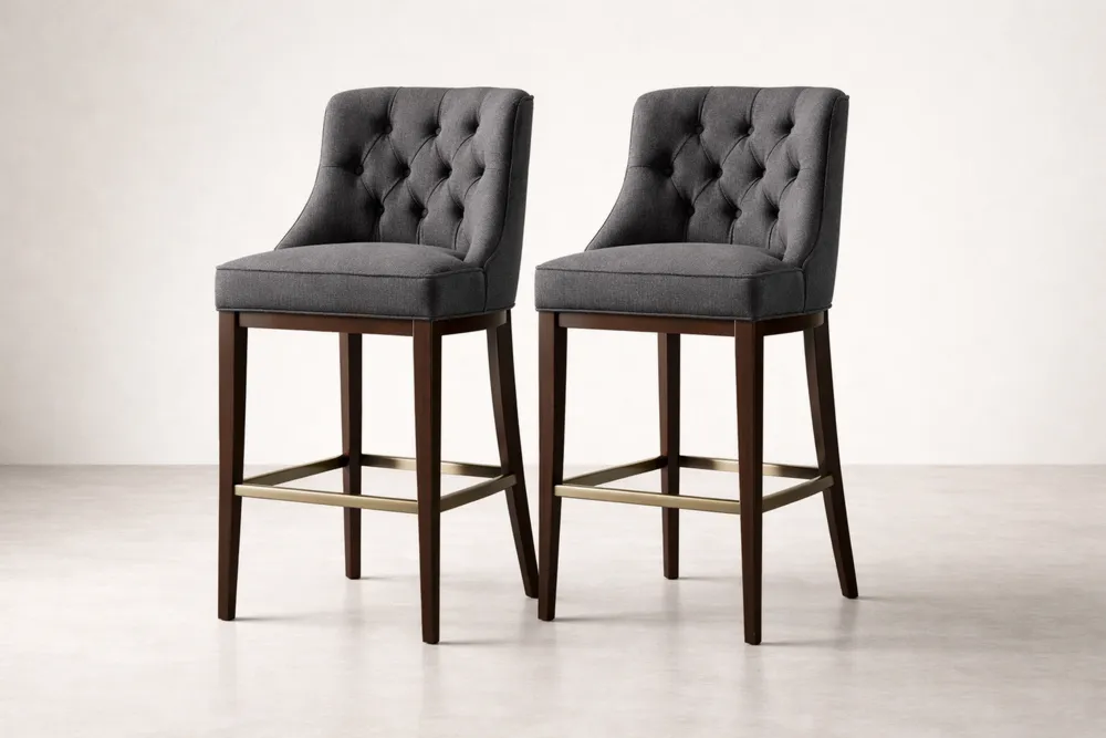 Tabourets de Bar en Tissu Gris avec Structure en Bois massif Ensemble de 2