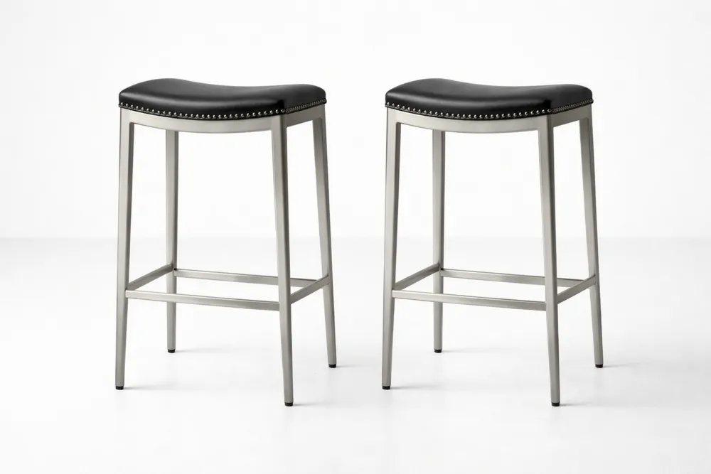 Tabourets de Bar en Aluminium et Similicuir Noir (Lot de 2)
