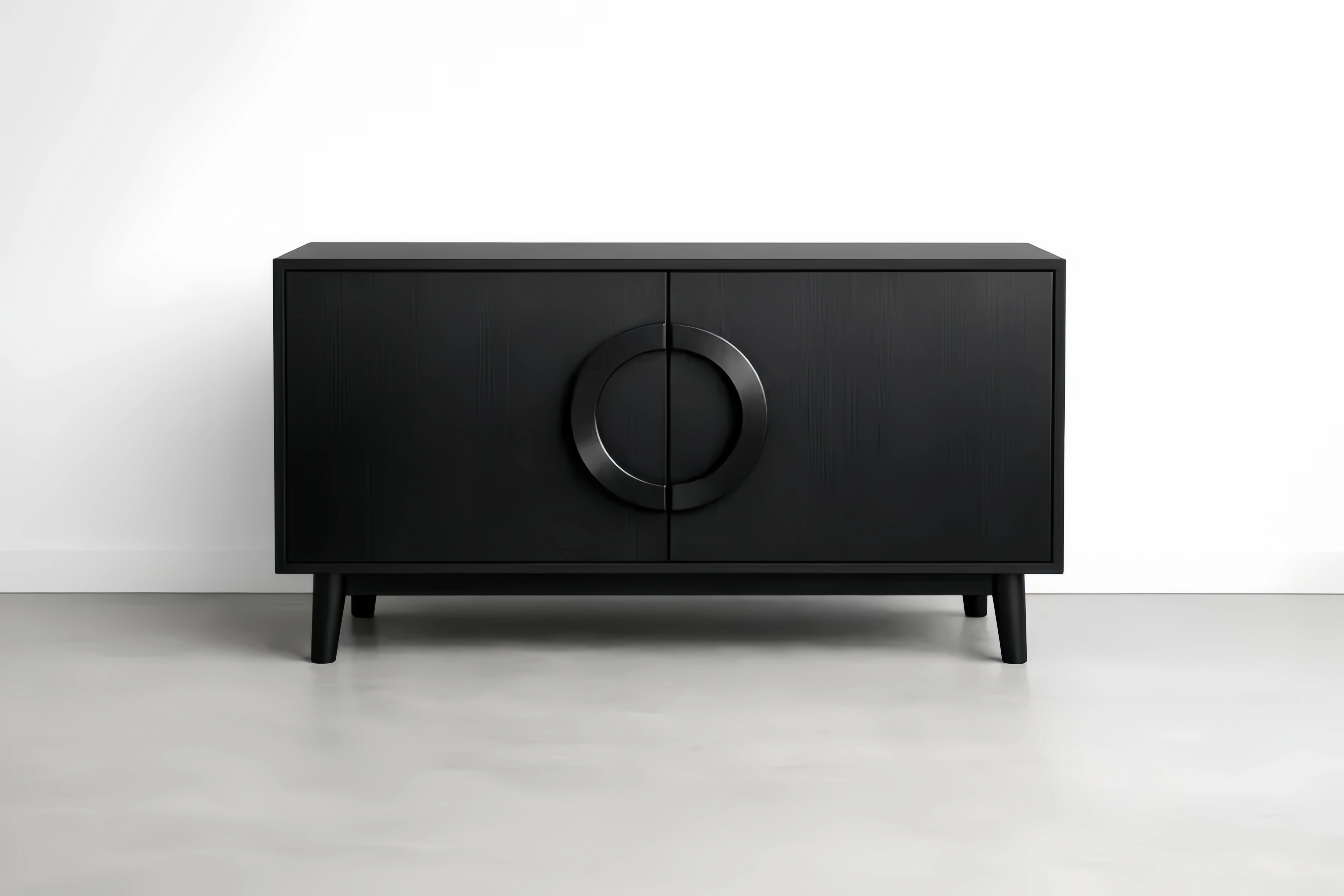 Buffet en MDF Noir avec Poignées Circulaires 150x80x45 cm