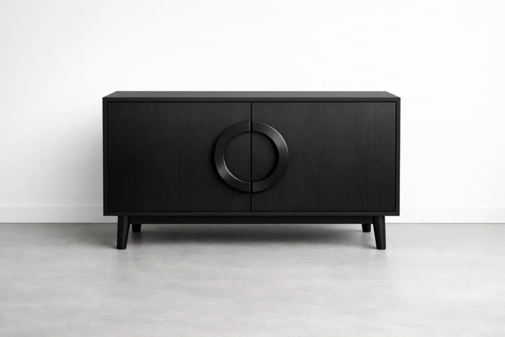 Buffet en MDF Noir avec Poignées Circulaires 150x80x45 cm