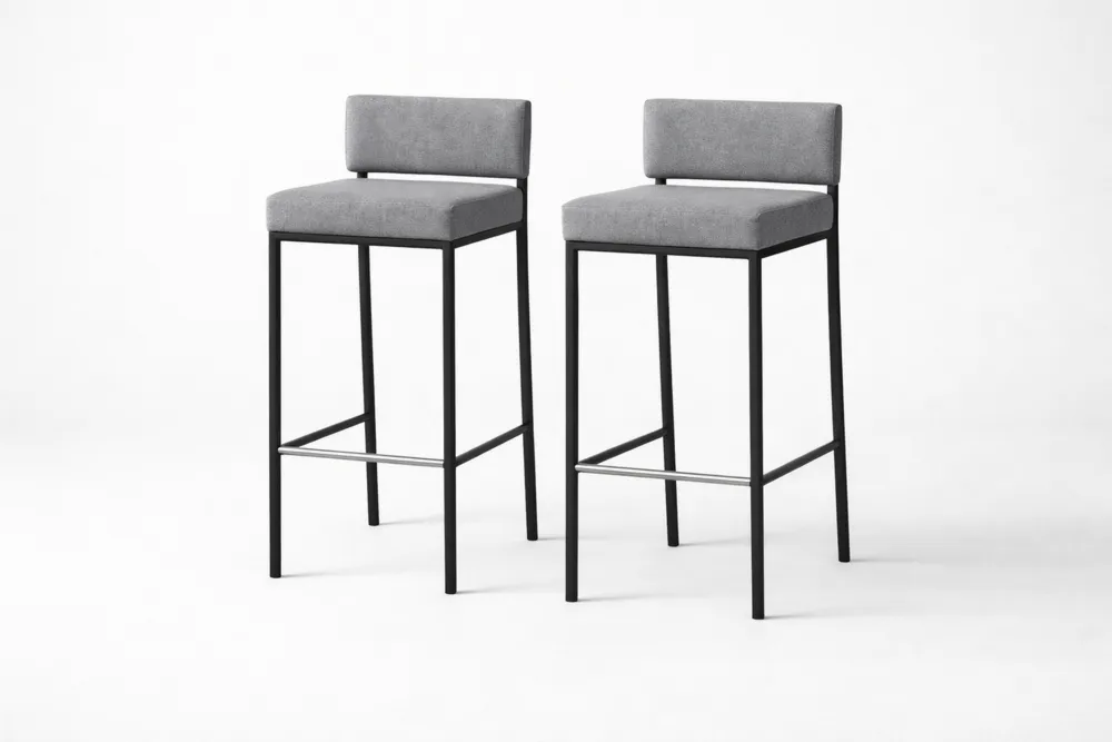 Lot de 2 tabourets de bar en tissu avec cadre acier, hauteur 100 cm