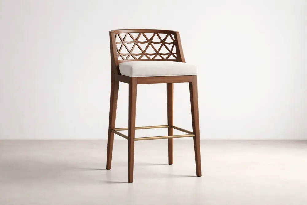 Tabouret de Bar en Bois massif avec Coussin en Polyester Beige