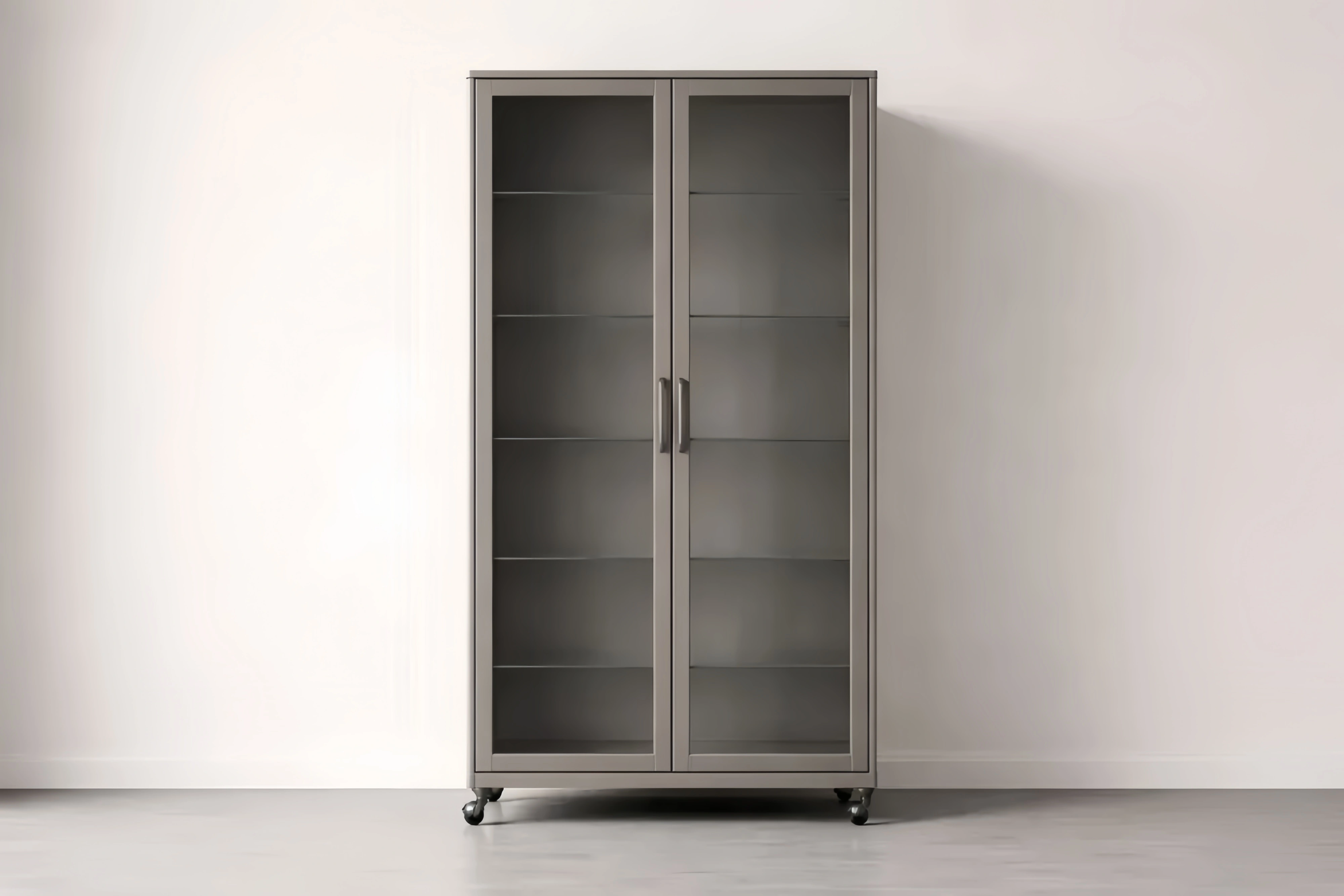 Armoire en acier et verre trempé gris avec roulettes 180x90x40 cm