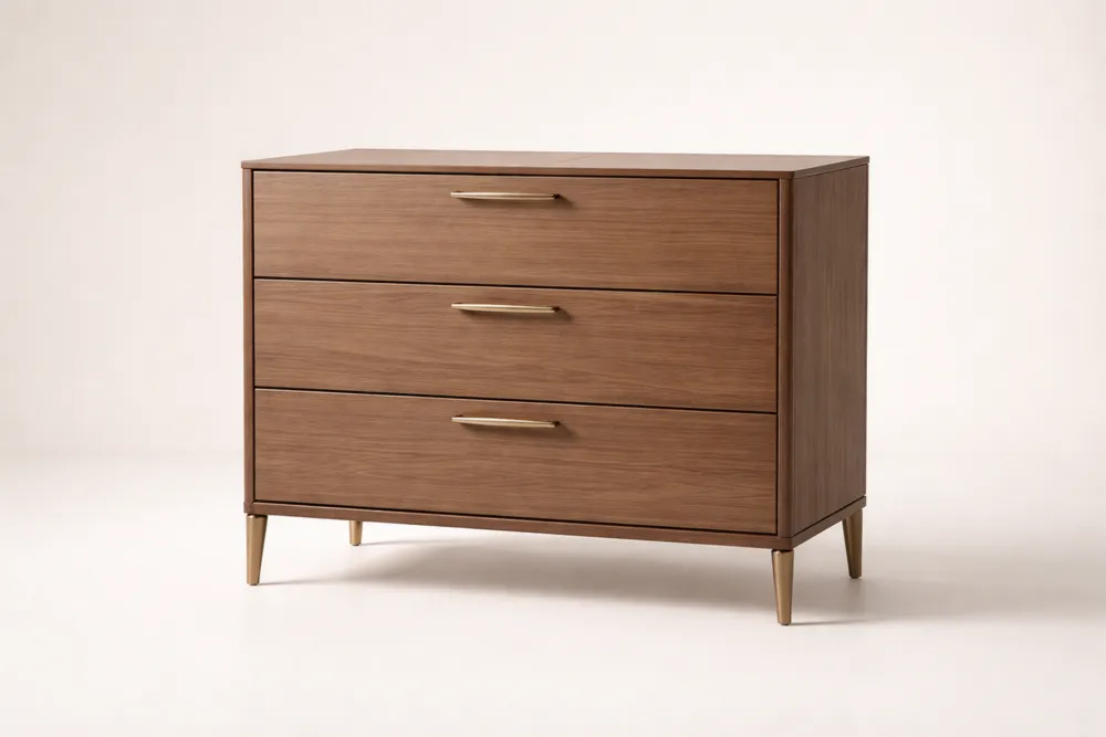 Commode en MDF à 3 Tiroirs avec Pieds en Acier Marron