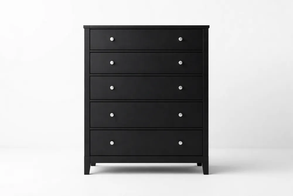 Commode 5 tiroirs en MDF et aluminium Noir
