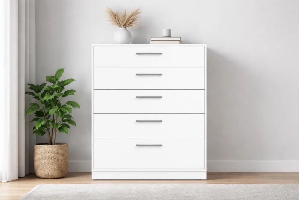 Commode en MDF à 5 Tiroirs Blanc