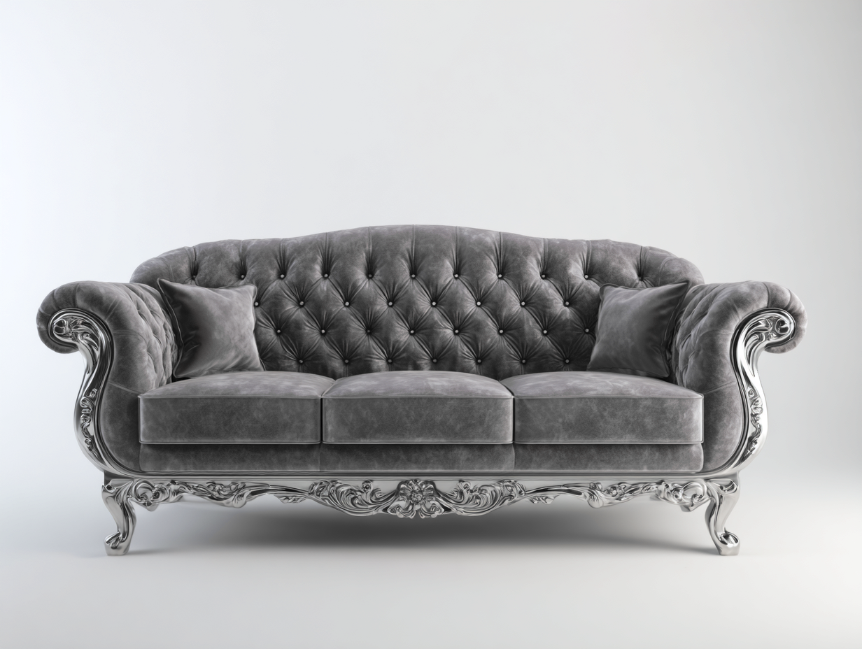 Sofás 3 plazas - Terciopelo-Metal - 236x98x90 cm - Gris - Estilo clásico elegante-Denuppad