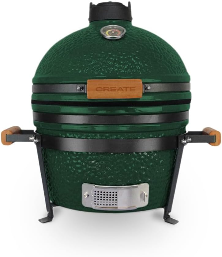 CREATE/BBQ KAMADO/Barbacoa ahumadora de cerámica verde 16 pulgadas/Puede asar, ahumar y cocinar, con regulador de temperatura y dos fuentes de ventilación.