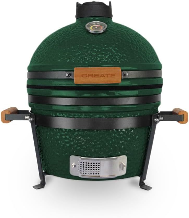 CREATE/BBQ KAMADO/Barbacoa ahumadora de cerámica verde 16 pulgadas/Puede asar, ahumar y cocinar, con regulador de temperatura y dos fuentes de ventilación.