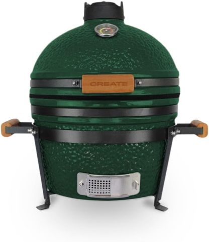 CREATE/BBQ KAMADO/Barbacoa ahumadora de cerámica verde 16 pulgadas/Puede asar, ahumar y cocinar, con regulador de temperatura y dos fuentes de ventilación.