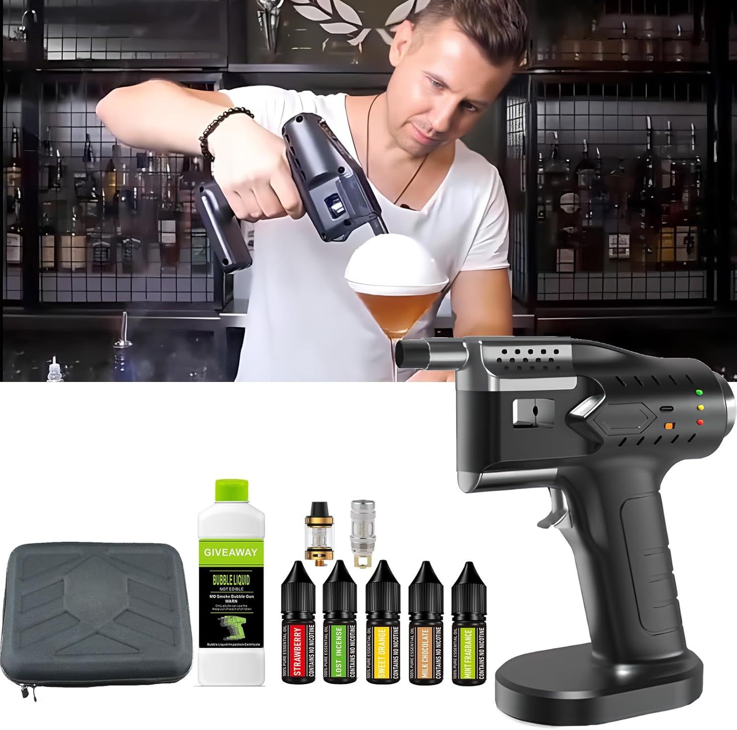 Ahumador de alimentos,Pistola infusora de Humo alimentada por USB, Kit para ahumar cócteles, Pistola de Burbujas ahumada para Alimentos de Cocina, Regalo de Accesorios gastronómicos.