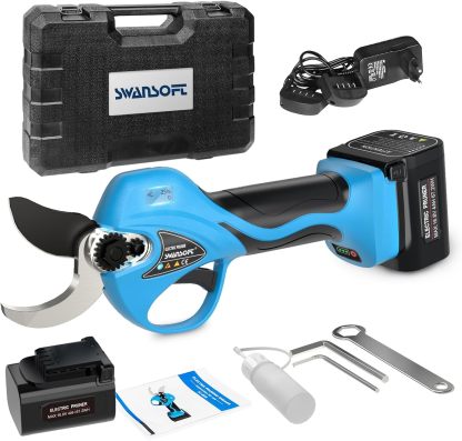 Swansoft 8608 35mm Tijeras de Podar a Batería, 16,8V 900W 4+4Ah Tijeras de Podar Progresivas a Batería Profesionales, para Podar, Fruticultores y Viticultores,Deep Blue (SW-8608)