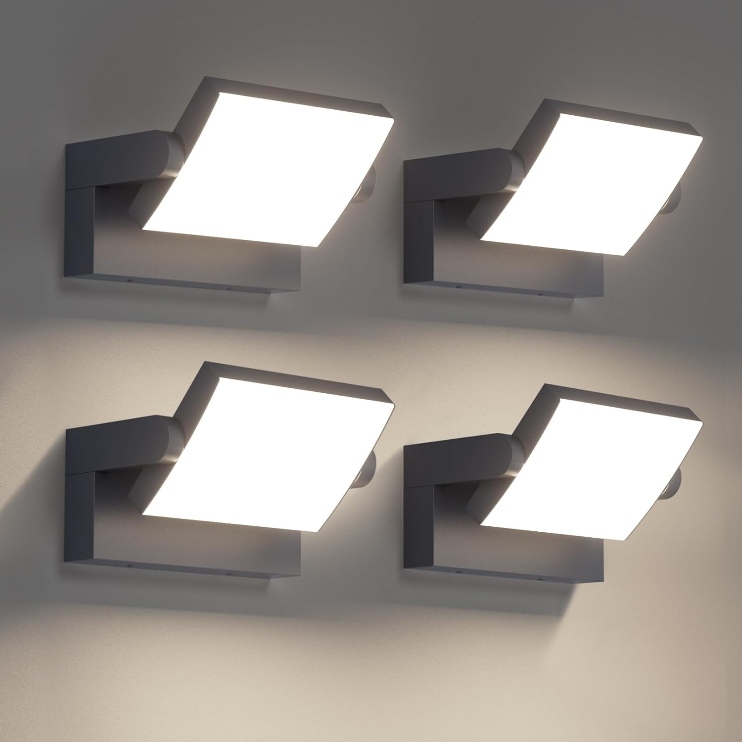 Klighten 4 Piezas 24W Apliques de Exterior Interior LED IP65, Luces Exterior Ajustable, Lámpara de Pared Aluminio para Entrada Terraza Pasillo, 1500 Lumen, Blanco Natural 4000K, Antracita