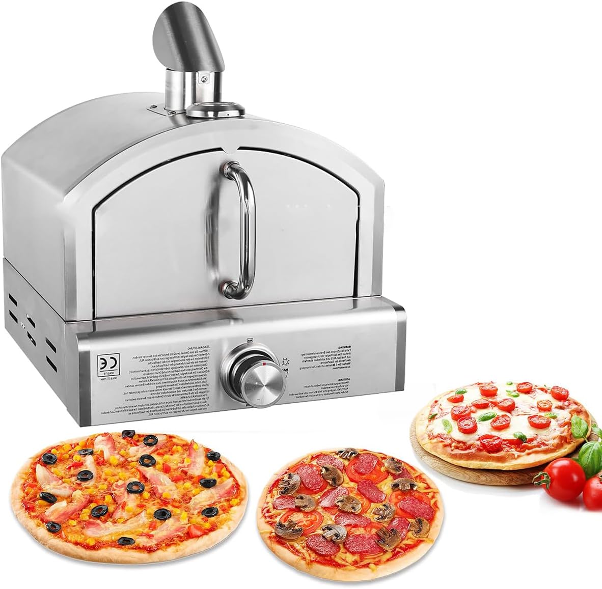 Gas Pizza Oven, 12 inch BBQ Pizza Oven, Countertop Stainless Steel Pizza Maker, Pizza Stone, Outdoor Barbecues, With regulating valve propane oven
