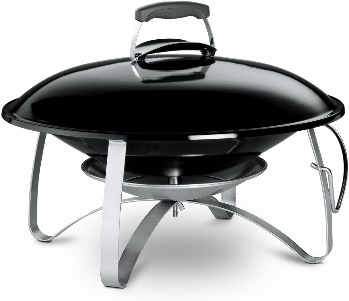 Weber Chimenea portátil de jardín, tapay cuba de acero esmaltado, soporte para tapa y asa de nailon con protector térmico de aluminio, patas estables, escudo térmico - Negro (2750)