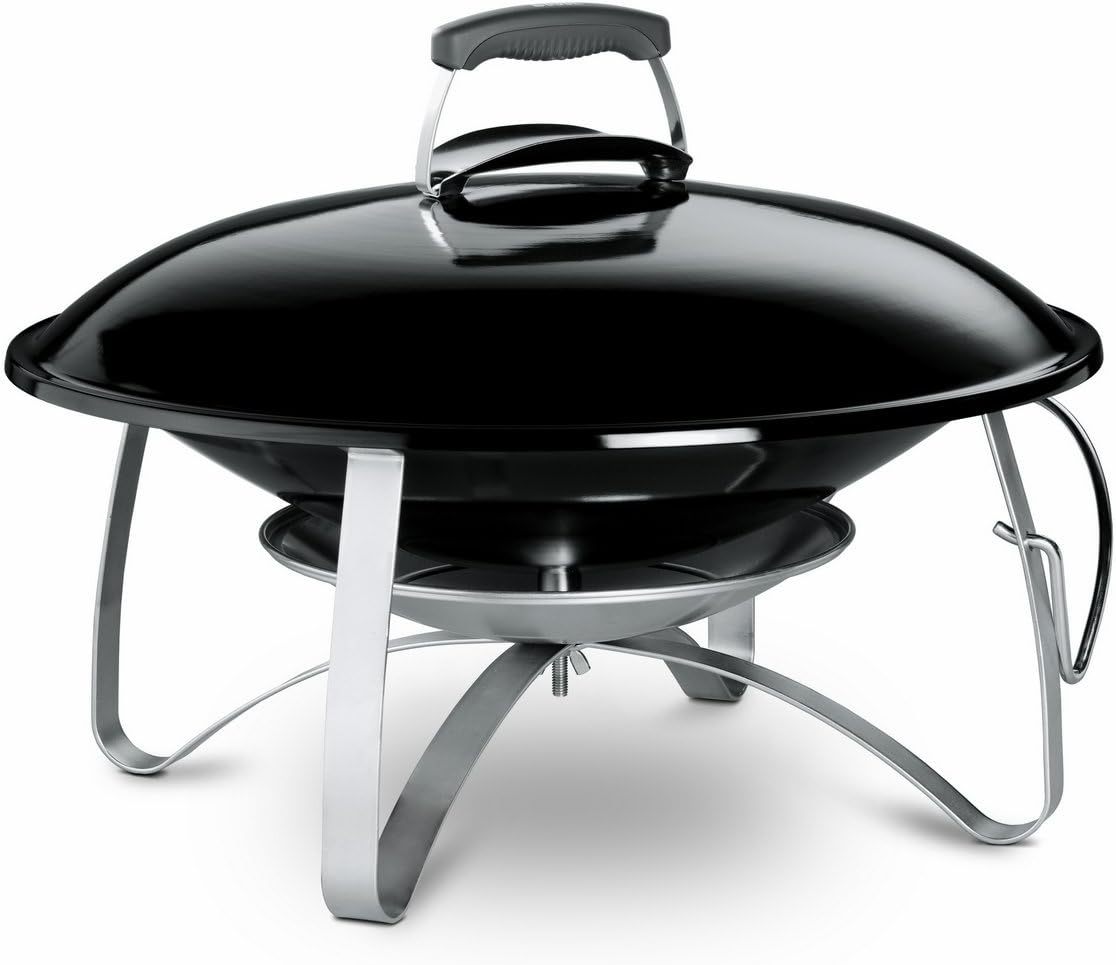 Weber Chimenea portátil de jardín, tapay cuba de acero esmaltado, soporte para tapa y asa de nailon con protector térmico de aluminio, patas estables, escudo térmico - Negro (2750)
