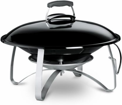 Weber Chimenea portátil de jardín, tapay cuba de acero esmaltado, soporte para tapa y asa de nailon con protector térmico de aluminio, patas estables, escudo térmico - Negro (2750)