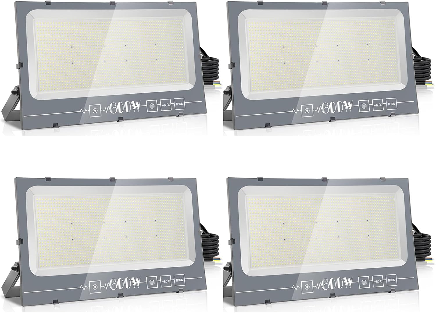 loyal 4 Pack Foco LED Exterior 600W, Alto Brillo 60000LM Proyector LED Exterior Iluminación 6000K Blanco Frío, Luz de Seguridad Impermeable IP66, Lampara LED Pared Techo para Jardín Garaje Camino