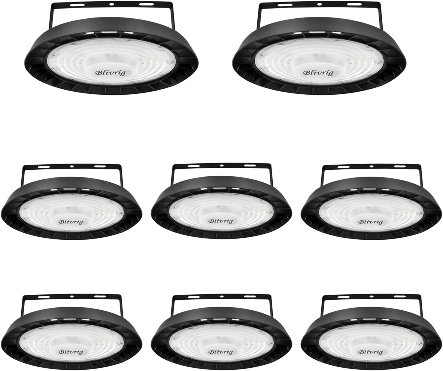 8PCS LED Lampara Industrial Techo 100W UFO Blanco Frío 6500K Con Soporte, 10000LM Alto Campana Luz Interior, 144 Focos LED Impermeable IP65, para Naves, Muelle, Fábricas, Almacén, Aeropuerto