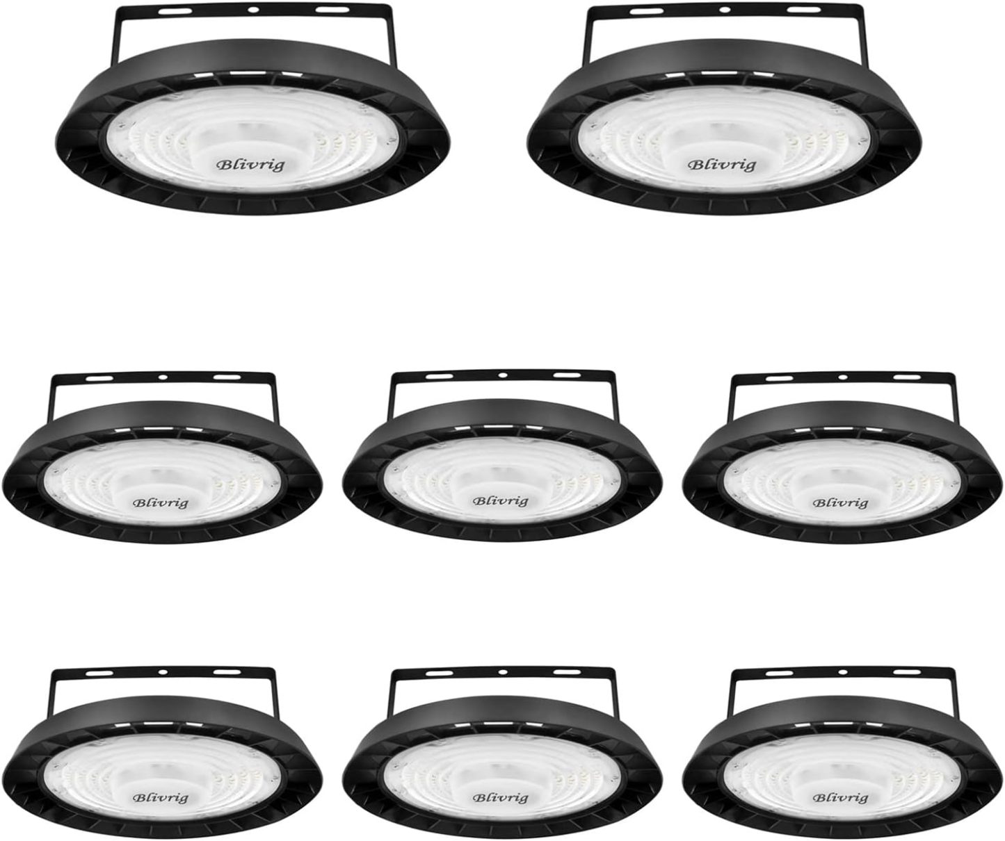 8PCS LED Lampara Industrial Techo 100W UFO Blanco Frío 6500K Con Soporte, 10000LM Alto Campana Luz Interior, 144 Focos LED Impermeable IP65, para Naves, Muelle, Fábricas, Almacén, Aeropuerto