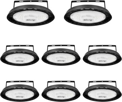 8PCS LED Lampara Industrial Techo 100W UFO Blanco Frío 6500K Con Soporte, 10000LM Alto Campana Luz Interior, 144 Focos LED Impermeable IP65, para Naves, Muelle, Fábricas, Almacén, Aeropuerto