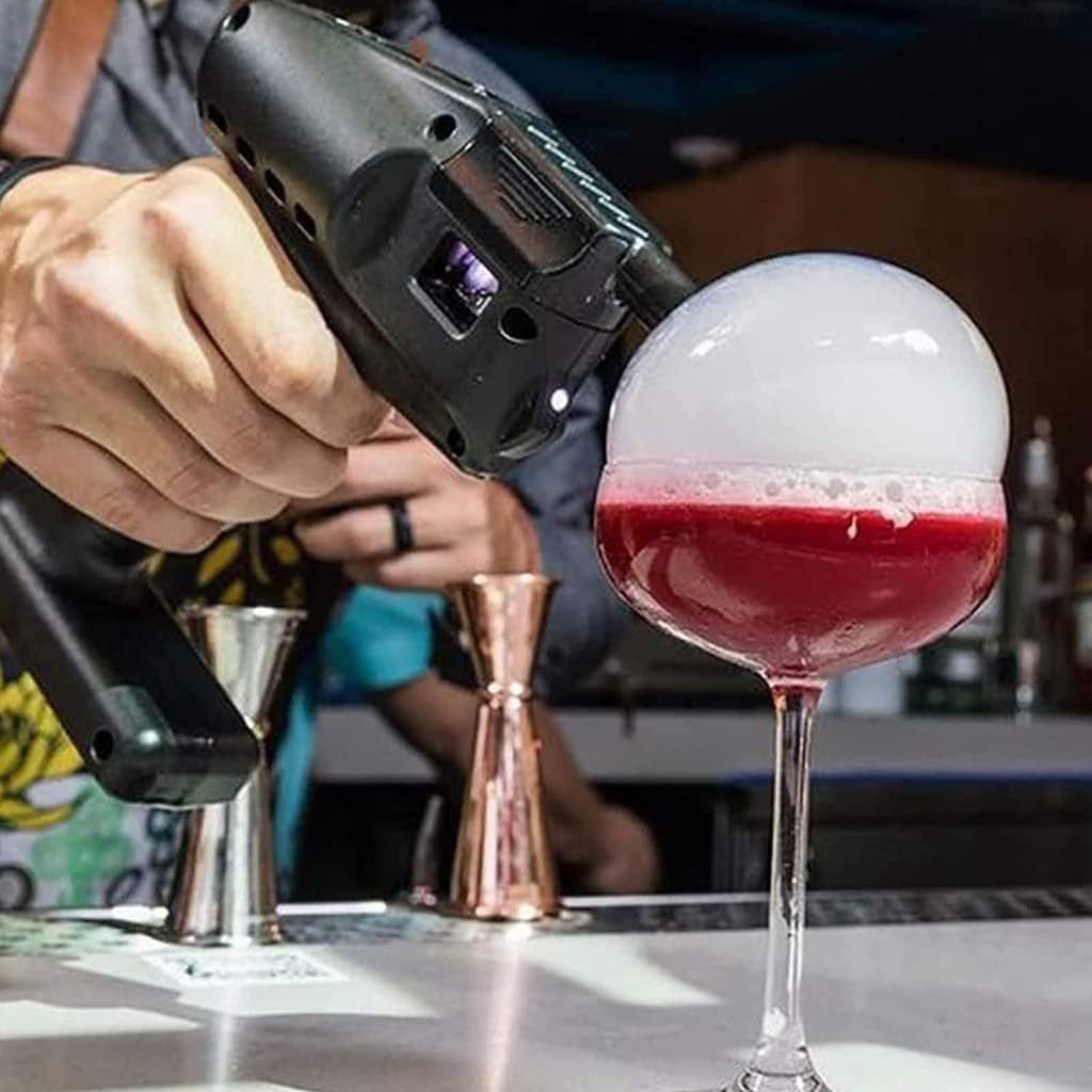 Pistola de humo de burbujas de cóctel, pistola de humo en frío de mano, kit de ahumador de cóctel con líquido de burbujas y aceite esencial, pistola de humo eléctrica de burbujas de cóctel