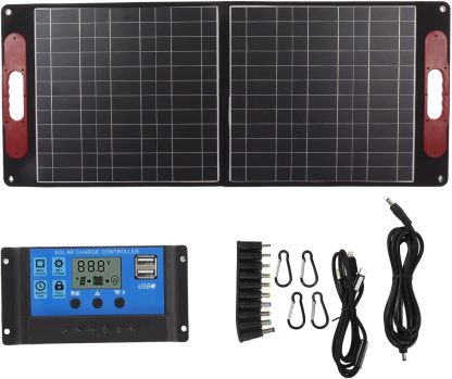 Kit de panel solar plegable 80W 18V IP65 Cargador solar monocristalino portátil impermeable con controlador 40A para acampar senderismo actividades al aire libre