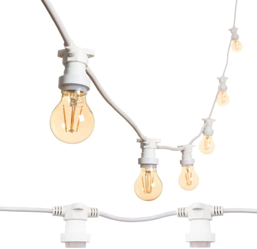 MU Guirnaldas Luces Exterior 100 Metros 100 Portalámparas Para Led E27 Blanco Cable Impermeable IP54 Extensible Hasta 1000W/100M Exterior Jardín Boda|100M, 100 Portalámparas, Blanco