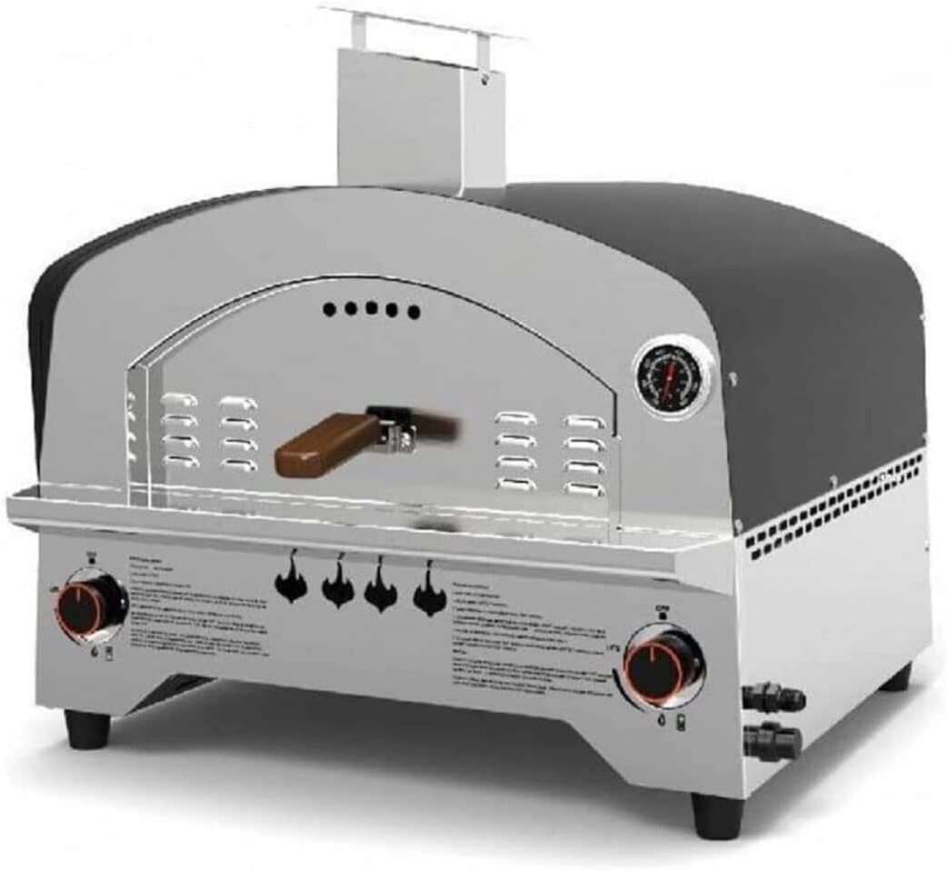 Horno de pizza de gas portátil de acero inoxidable con doble quemador para exteriores con piedra refractaria de 500 grados (horno Speedy500)