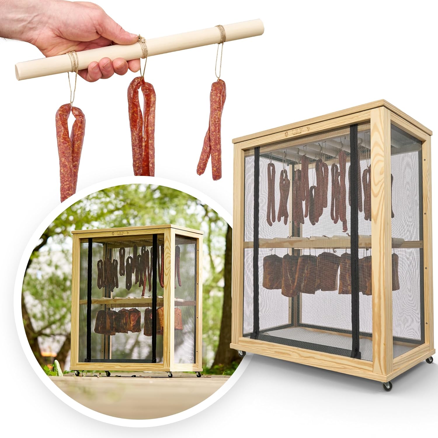 Armario de maduración de pie con Amortiguador y bisagras para Carne, Embutidos, Pescado y Queso – Cámara de Secado de Madera con protección contra Insectos