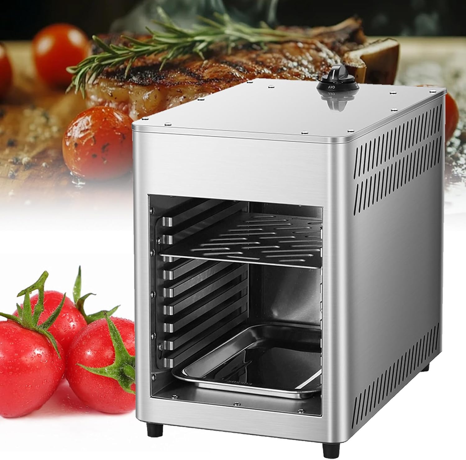 Horno de Parrilla Comercial de 8 Capas para Carne, Verduras, Pizza y Pan. Asador de Carne a Gas de Acero Inoxidable con Temperatura Ajustable, NPJ002G