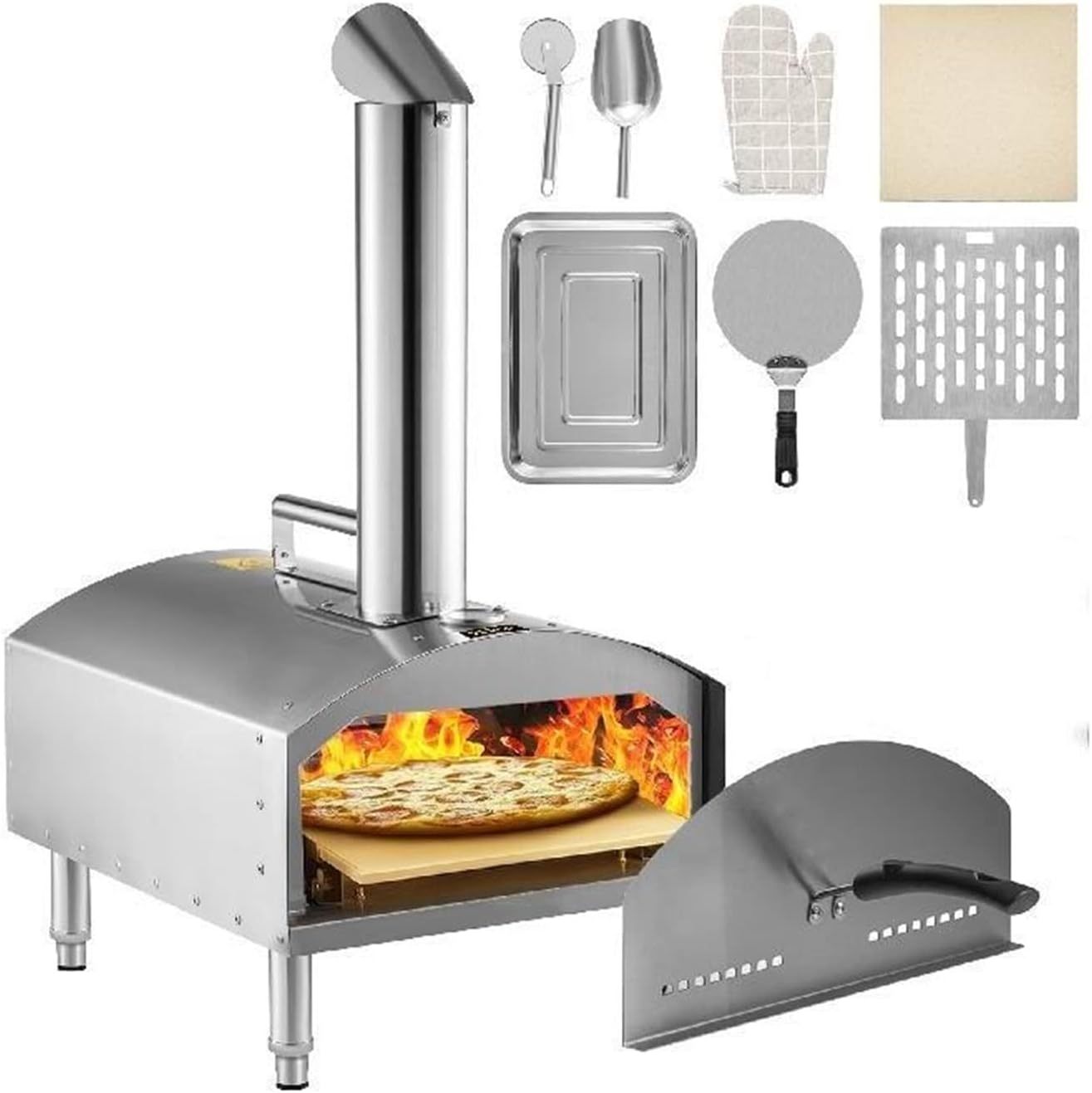 12quot;Horno de Pizza portátil acero inoxidable grado alimenticio leña for barbacoa al aire libre, Picnics, hornear, pan, camarones, salchichas Resistente a la Corrosión