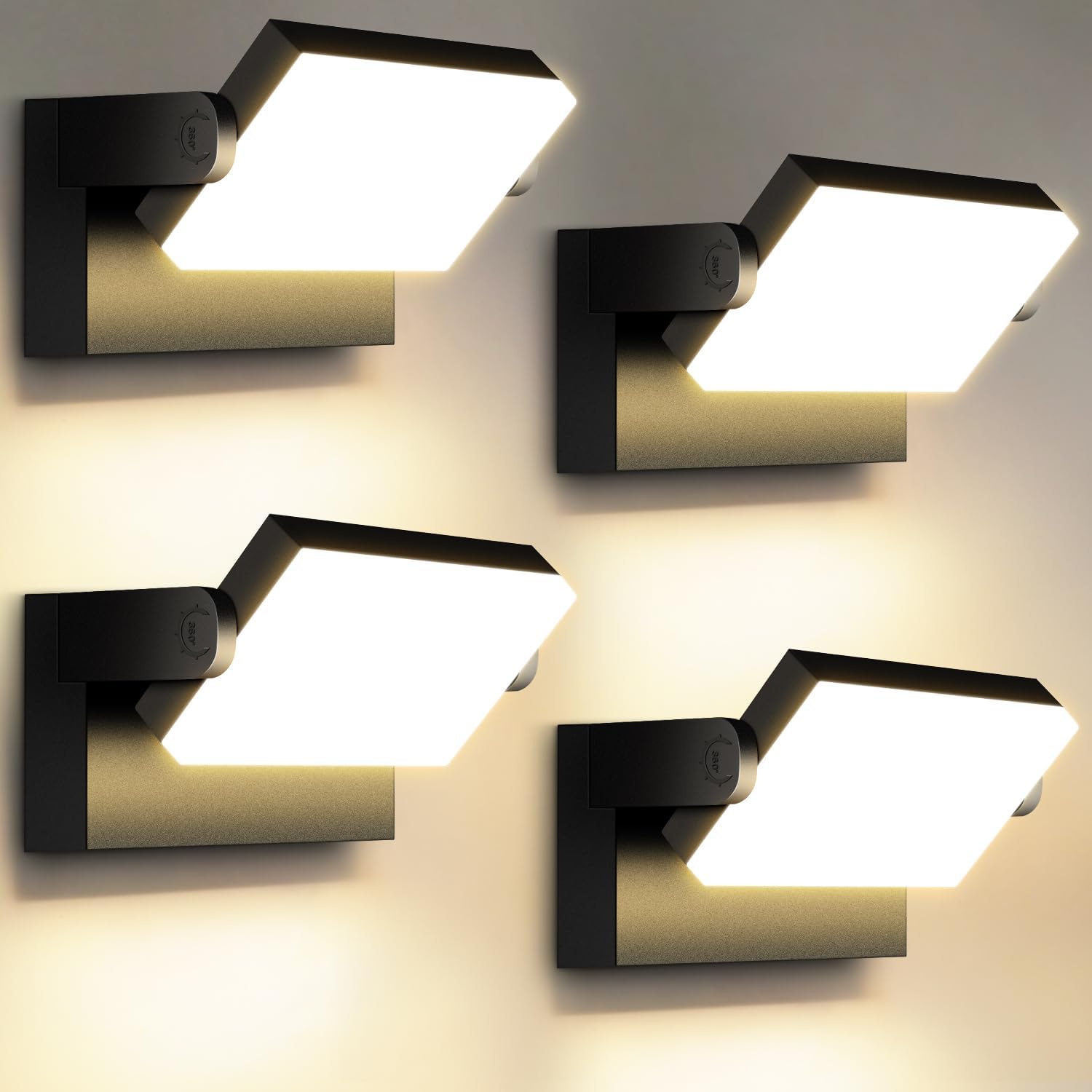 Kingwen 4 Piezas 40w LED Aplique Pared Exterior/Interior 360°Rotación Apliques LED Exterior Blanco cálido 3000K IP65 Impermeable Adecuado Para el Jardín el Balcón Del Garaje