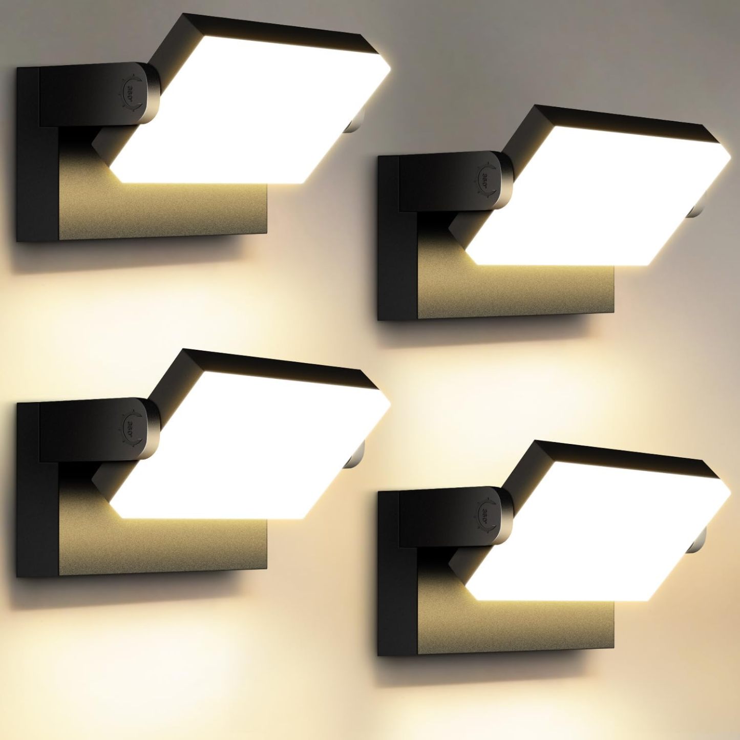 Kingwen 4 Piezas 40w LED Aplique Pared Exterior/Interior 360°Rotación Apliques LED Exterior Blanco cálido 3000K IP65 Impermeable Adecuado Para el Jardín el Balcón Del Garaje