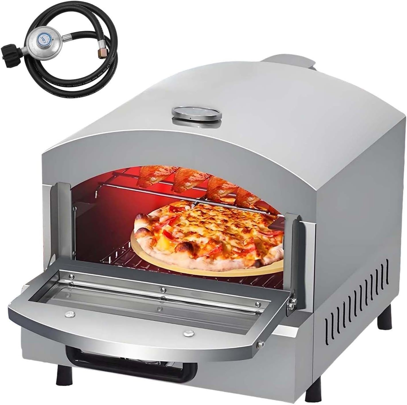 Horno De Pizza De Propano para Exteriores - Pizzera Y Parrilla para Barbacoa, Piedra De 30 Cm, TermóMetro, Luz Interior, Ventana De VisualizacióN, Bandeja De Goteo para Camping, Patio