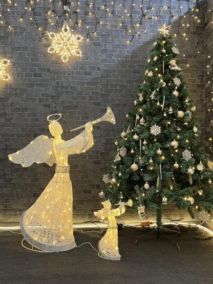 Relax Serie - Ángel Set LED, grande y pequeño, figuras de iluminación navideña, blanco cálido, luz continua, con temporizador, IP44, exterior e interior