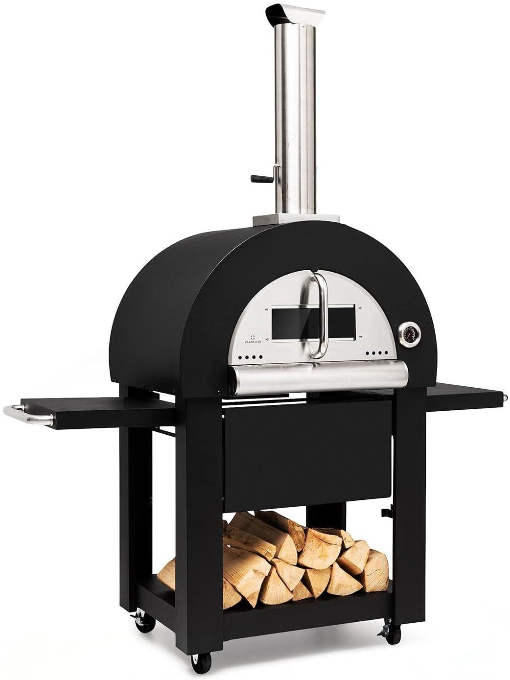 Klarstein Diavolo Napoletana horno para pizza - horno de leña o carbón, termómetro integrado, temperatura hasta los 500 °C, acero inoxidable, negro