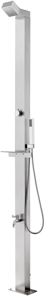 vidaXL Ducha de Jardín Grifo Soporte Patio Exterior Piscina Playa Teleducha Torre Solar Camping Aire Libre Moderno Acero Inoxidable 220 cm