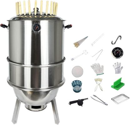 Ahumador Barril para Asar Carne Diámetro 80 Cm Fabricado en Acero Inoxidable Cocción 360° Con Termómetro Totalmente Lavable para Camping Jardín Parrillero(43 * 80cm)